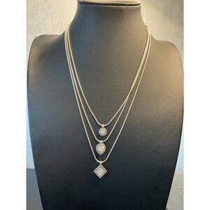 Premier Design Silver-Tone Triple Layer Necklace With Crystal Pendants